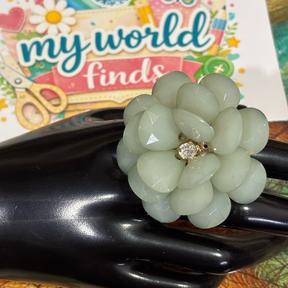 Floral Cluster Cocktail Ring - Mint Green